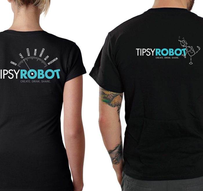 Image of a screen printed t-shirt for the Tipsy Robot Bar