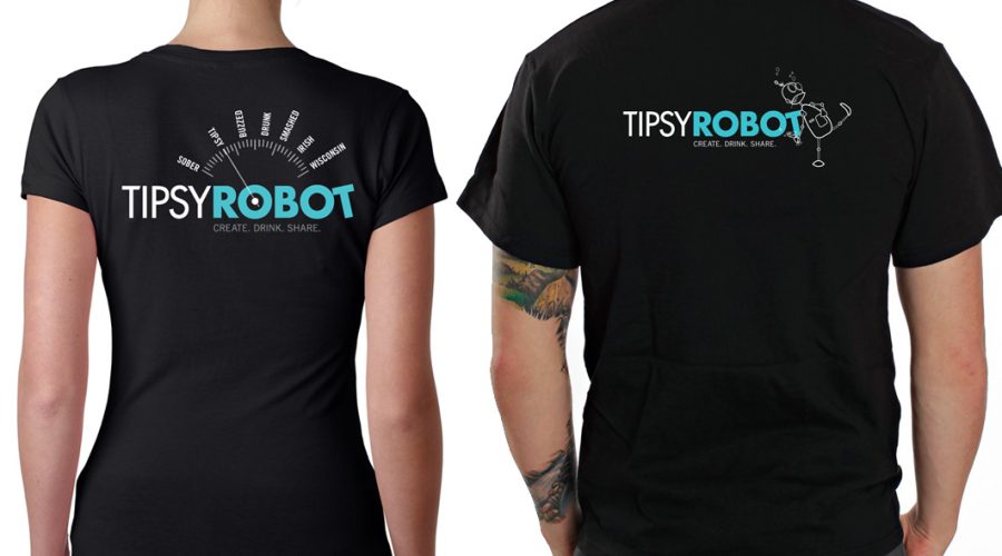 Image of a screen printed t-shirt for the Tipsy Robot Bar
