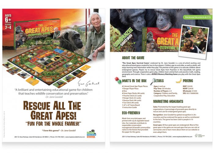 Image of a sales sheet for the Great Apes Survival Game